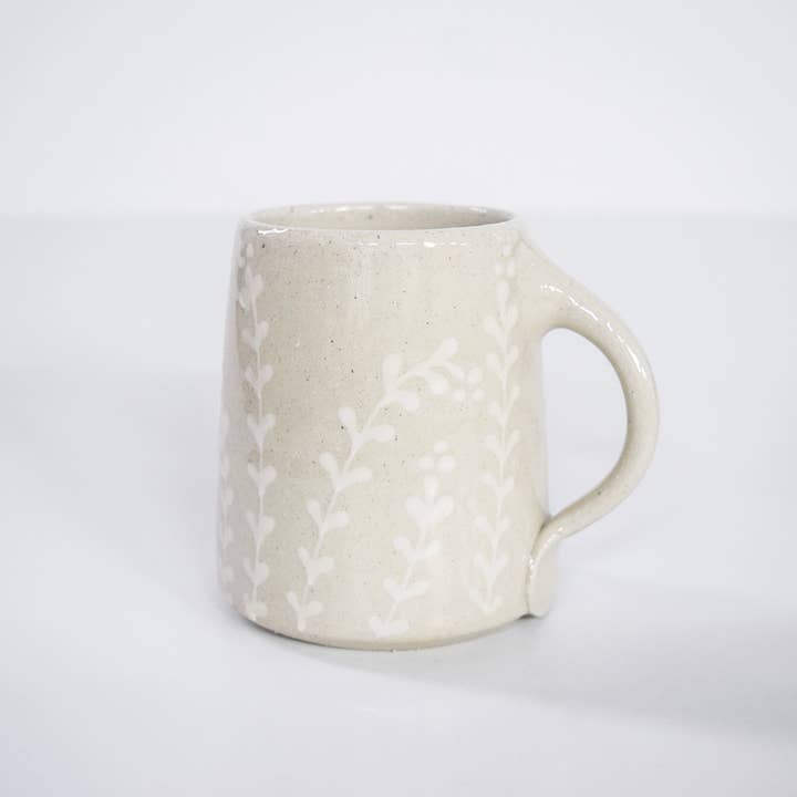 Curry Wilkinson Pottery - Wholesale Coffee Mug - Handmade Decorated Stoneware Mug with White Florals1