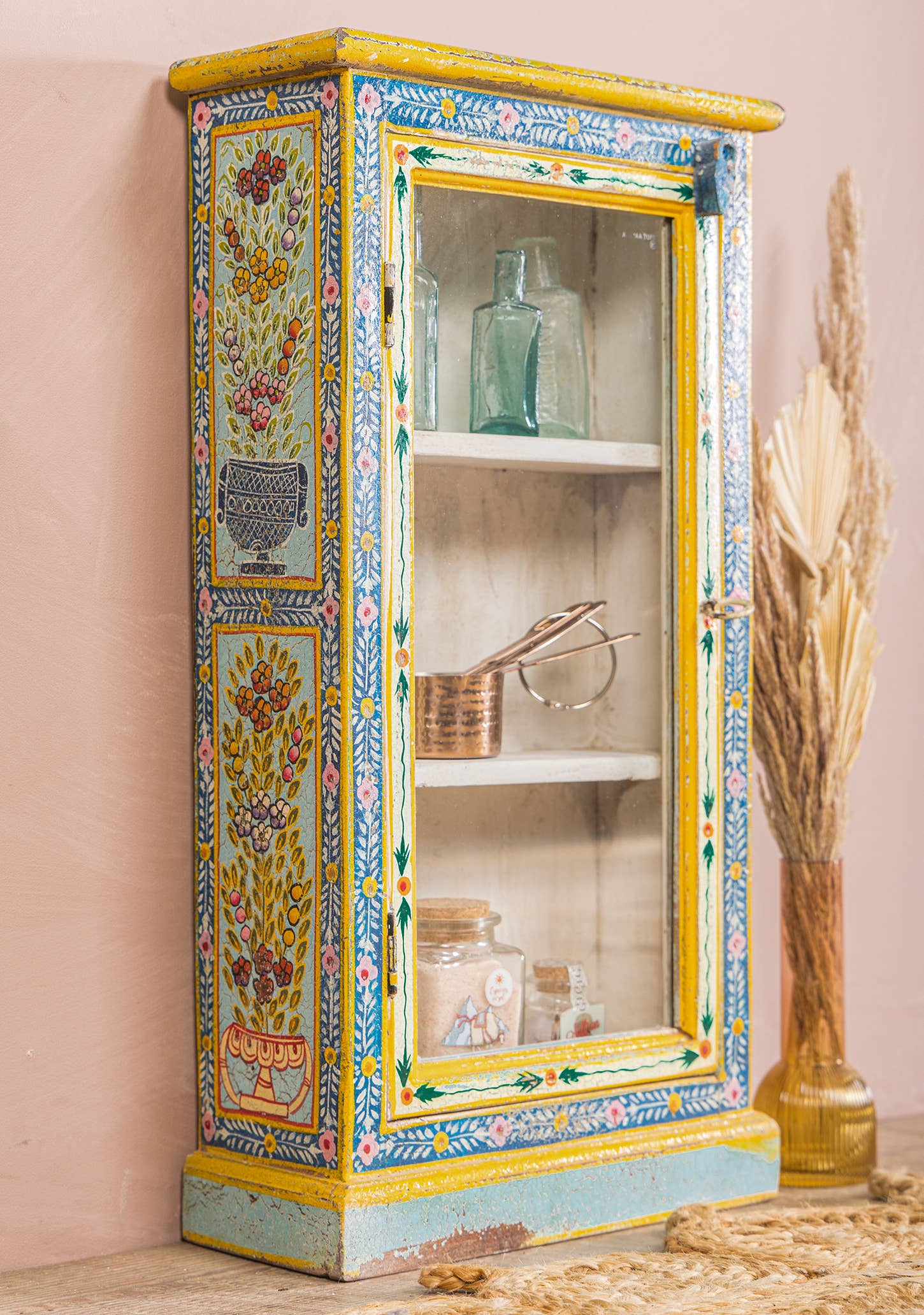 Namaste - Wholesale Cabinet - Kanchana Glazed Tall Showcase Hand Painted3
