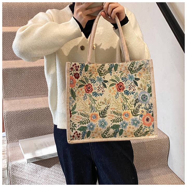 EmberLoom - Wholesale Tote Bag - Women's - Floral Tapestry Tote Bag with Sturdy Handles4