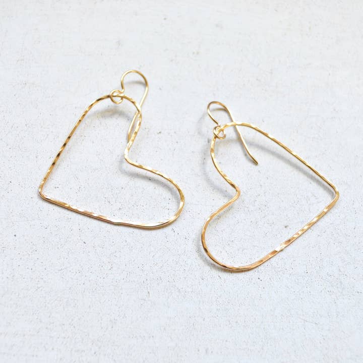 Hammered Heart Earrings In Sterling or Gold Filled for wholesale by Salty But Sweet