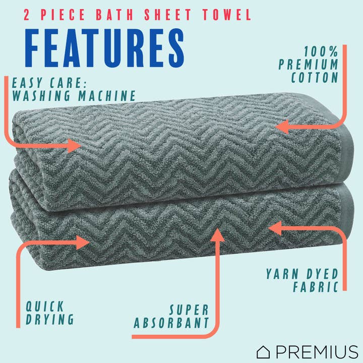 ShopBobbys - Wholesale Bath towel - PREMIUS 2 Pack Chevron 100% Cotton Yarn Dyed Bath Sheet Towel, 32x64 Inches2