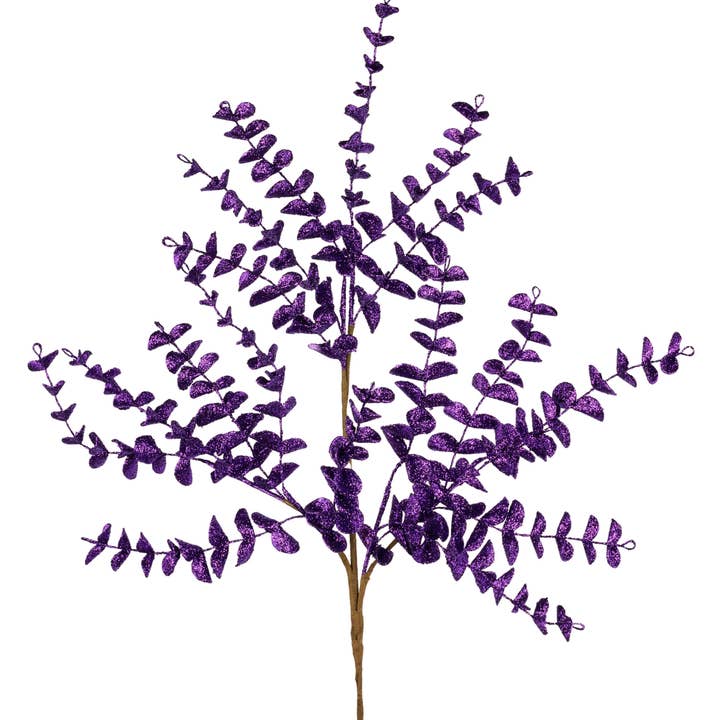 27"L Glitter Eva Eucalyptus Spray Purple XS235223 for wholesale by DecoExchange