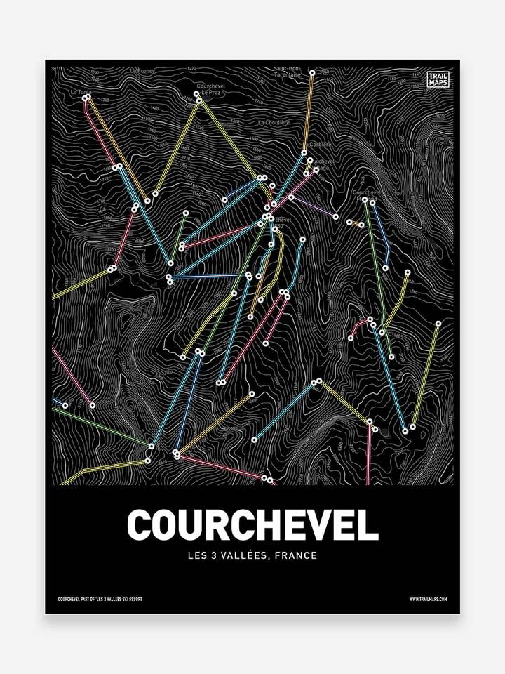 Impression artistique des remontées mécaniques de Courchevel pour la vente par Trailmaps.com