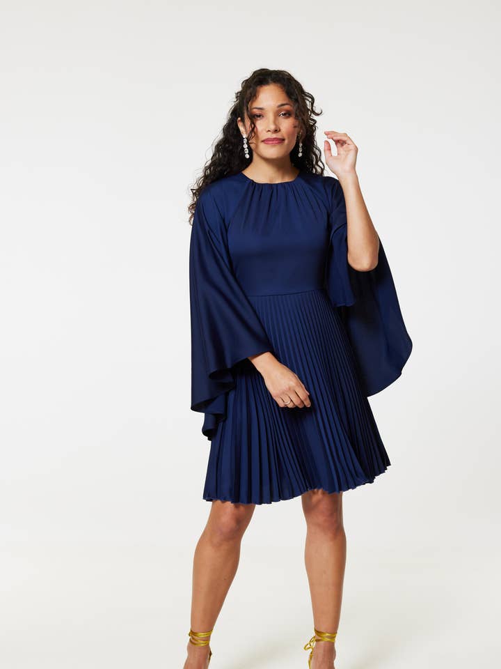 Closet London Pleated Cape Dress D9756 for wholesale by Closet London