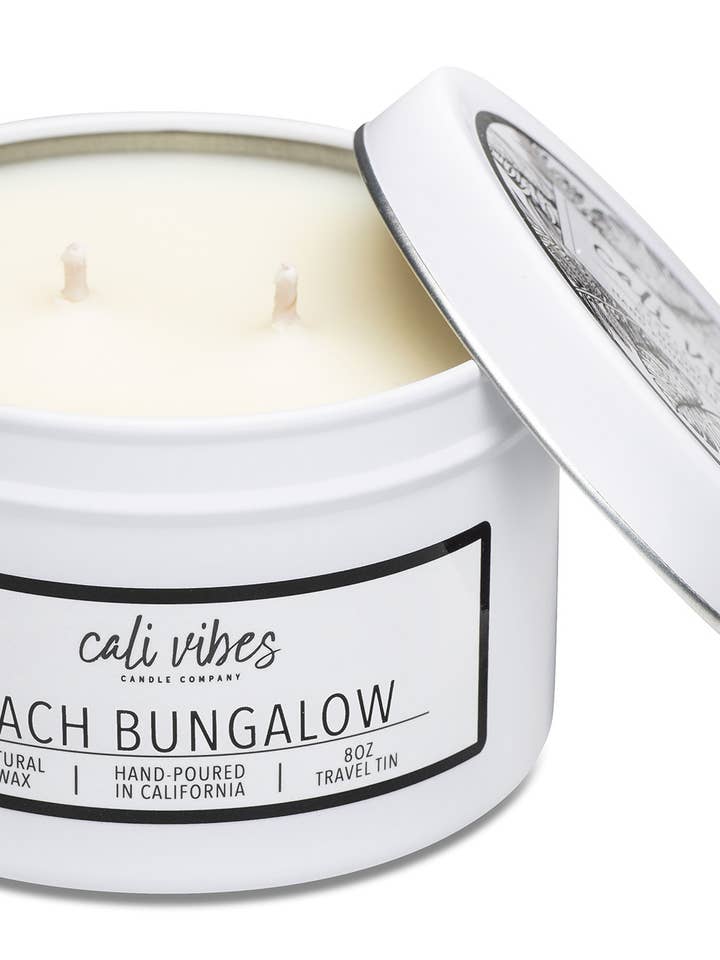 Beach Bungalow - 8oz Travel Tin for wholesale by Cali Vibes Candle Company