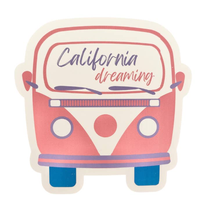 Retro California Dreaming VW Van Die Cut Glossy Sticker for wholesale by The Fabulous Planner