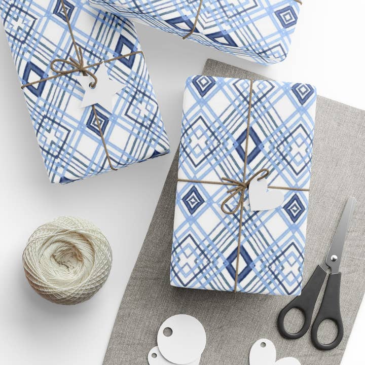 Papel de regalo azul geométrico elegante con diseño de diamantes para venta al por mayor de Blue Cava