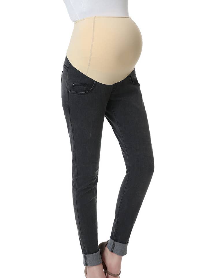 Kimi + Kai Maternity "Rae" Skinny Leg Denim Jeans Gray for wholesale by Kimi and Kai
