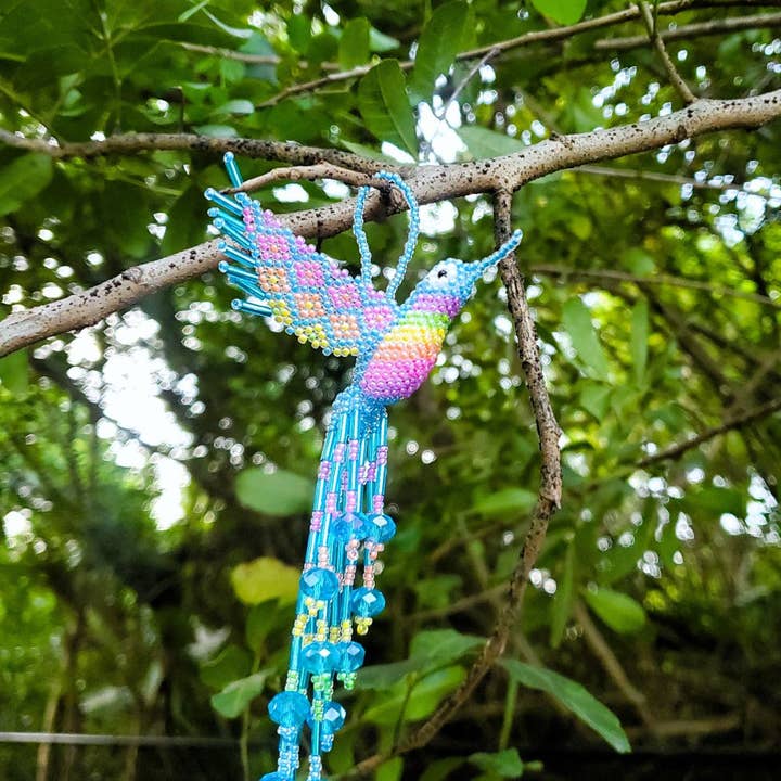 Pichincha - Wholesale Ornament - Beaded Hummingbird Figurine Seed Bead Fringe Dangle Ornament