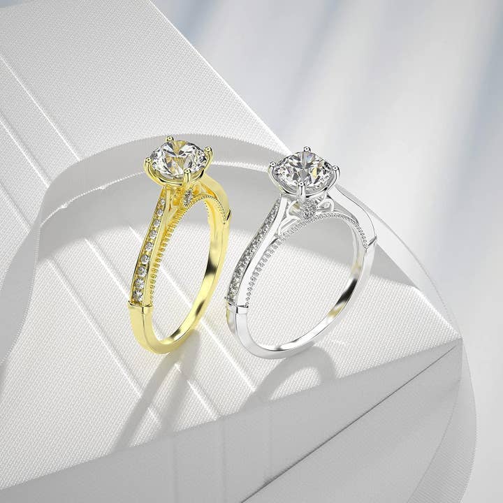 digsell – wholesale Förlovningsring – YOSZO 1,0 karat moissanit retro snidade blommor ring platinpläterad sterlingsilver rundskuren solitärring Förlovningslöfte Bröllop Evighetsband för kvinnor