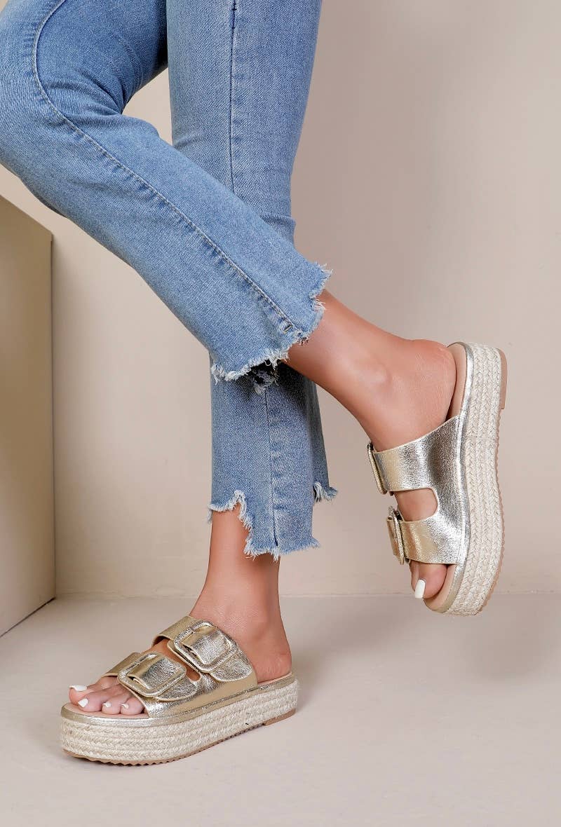 Joia Paris - Wholesale Mules - Women's - Wedge espadrille mules in double buckle canvas H8-8713