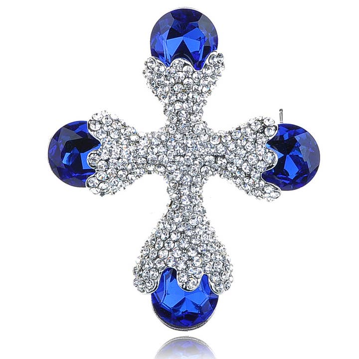 AK Brand - Wholesale Brooch - Beautiful Capri Blue Cross Shape Pin Brooch0