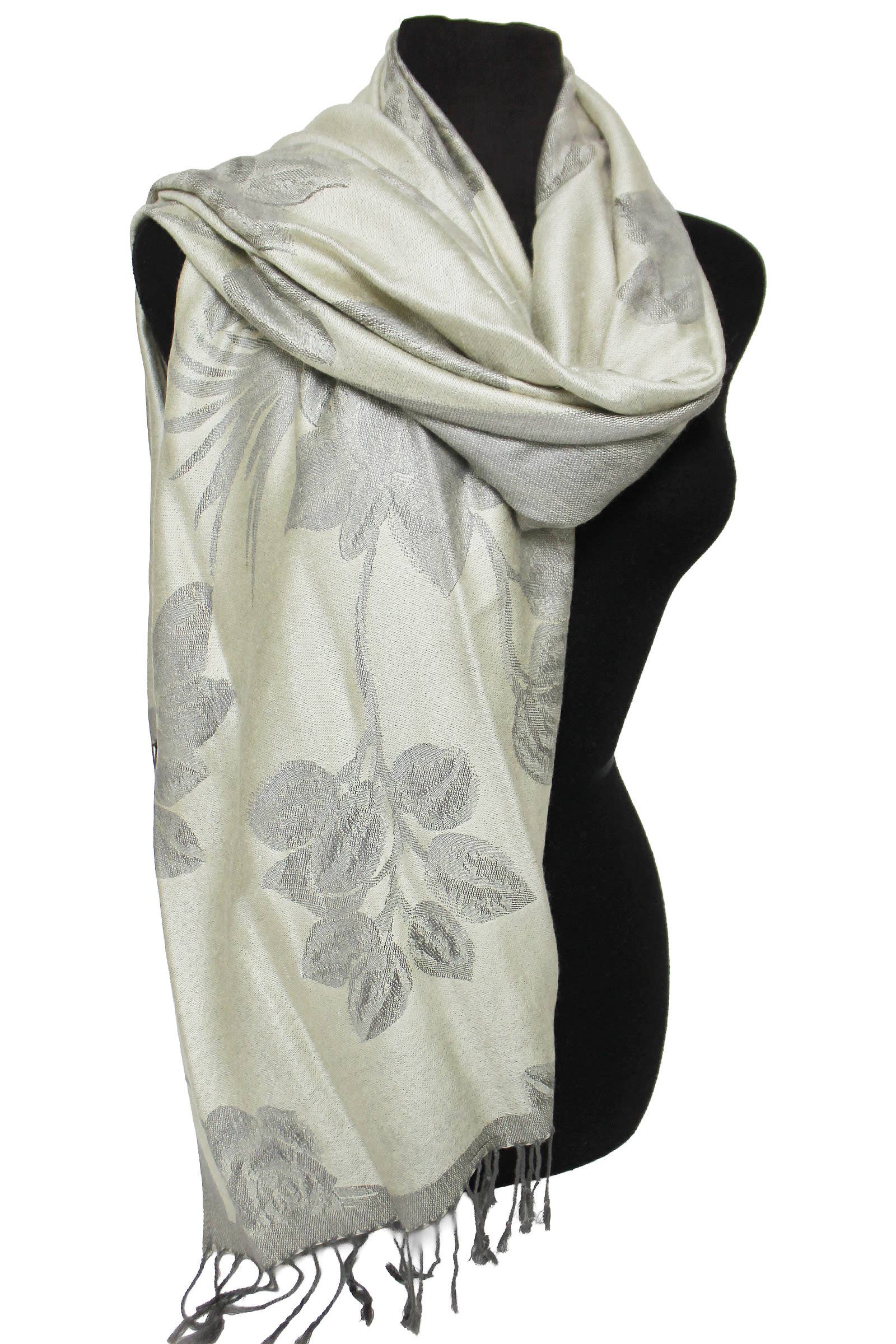 Cap Zone - Wholesale Scarf - Women's - Rose Floral Faux Silk Pashmina Wrap Scarf3