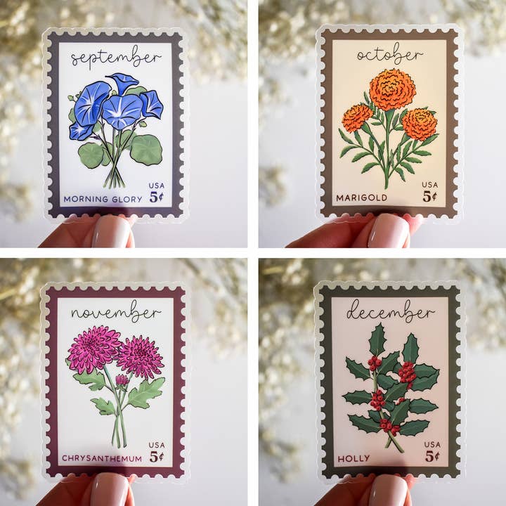 Wild Peonies Studio - Wholesale Sticker - Birth Month Stamps Clear Vinyl Stickers