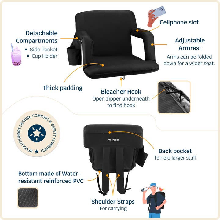 Alpcour - Wholesale Folding Chair - Alpcour Reclining Stadium Seat with Armrests2
