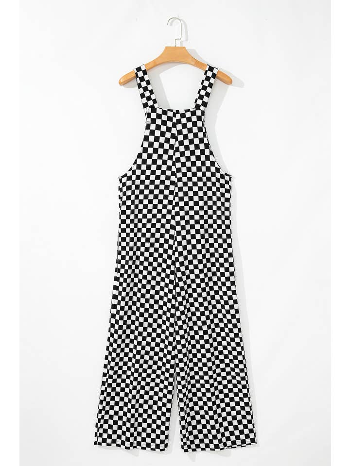 Black Checker Pocketed Wide Leg Jumpsuit for wholesale on Faire