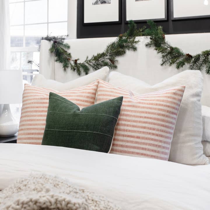 Linen & Ivory - Wholesale Throw Pillow Cover - HOLLY || Vintage Red Ticking Pillow Cover7