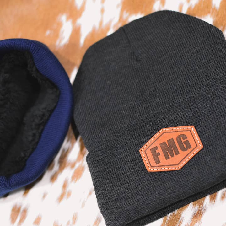 NDesigns Leather - Wholesale Beanie - Unisex - Leather Patch Sherpa Lined Beanie (with your custom logo)4