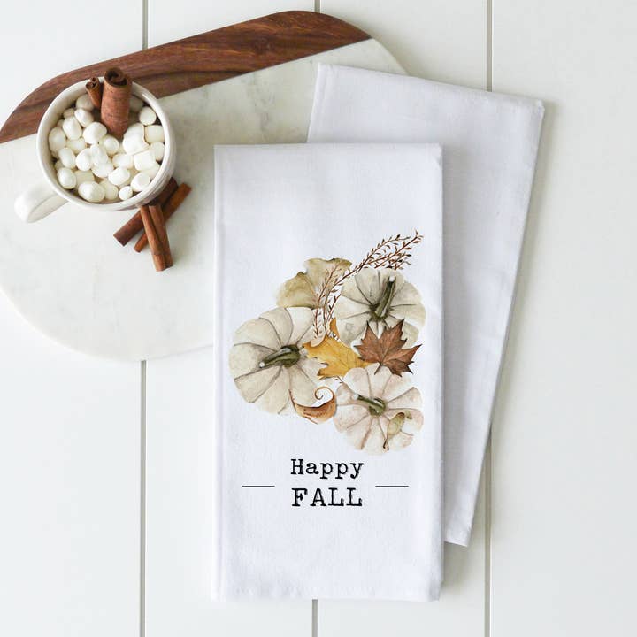 Happy Fall Tea Towel for wholesale by Porter Lane Home
