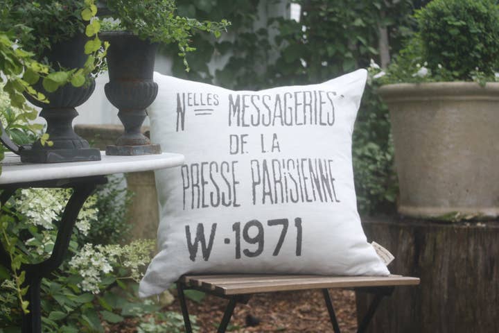 Industrial Presse Parisienne Grain Sack Pillow for wholesale by de Beauchêne & Co
