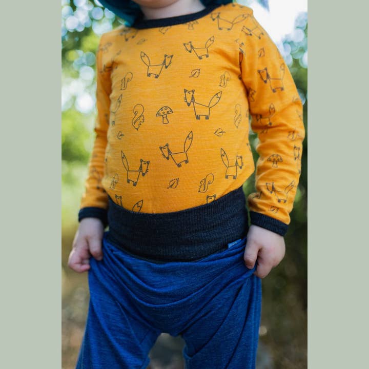 Glückskind - Vendita all'ingrosso Maglietta - Bambini - Camicia in volpe giallo sole, lana merino e seta (organica/GOTS)
