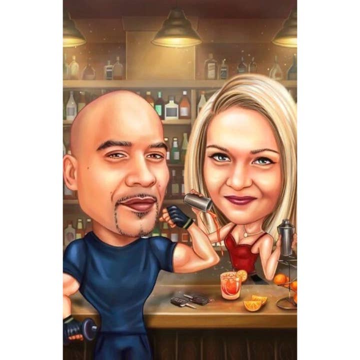 CARICATURE DE BARMAN ET ENTRAÎNEUR PERSONNEL pour la vente par Caricature4You