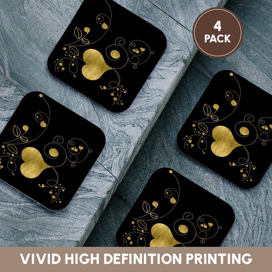 3dRose - Wholesale Coasters - 3dRose, Pretty Image Of Gold Heart and Flourish Illustration, Coaster12