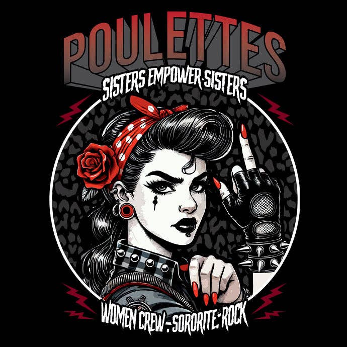 Poulettes Sisters - Wholesale Hoodie - Women's - Women's "Rebel Pin Up" Black Loose Crop Top Hoodie2