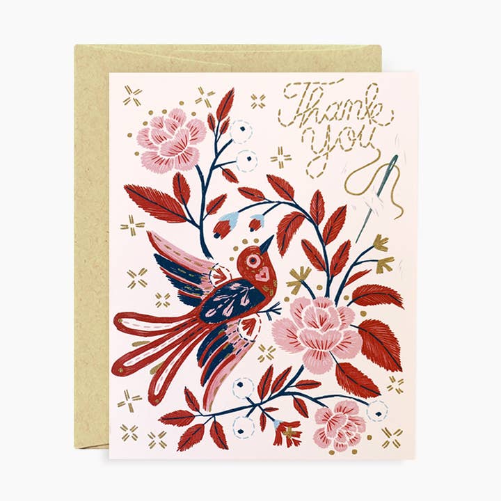 FOLK EMBROIDERY | thank you card for wholesale by Botanica Paper Co.