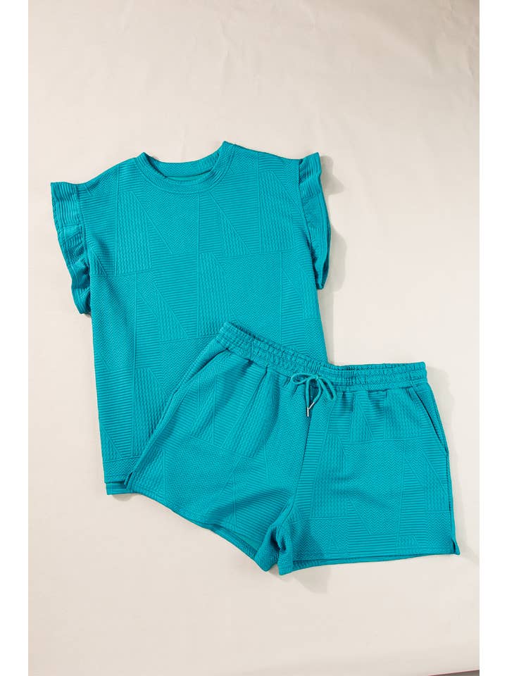 Aapparella - Vente Ensemble de vêtements d'intérieur – femme - Ensemble t-shirt et short à volants texturés unis pour femmes | S-2XL3