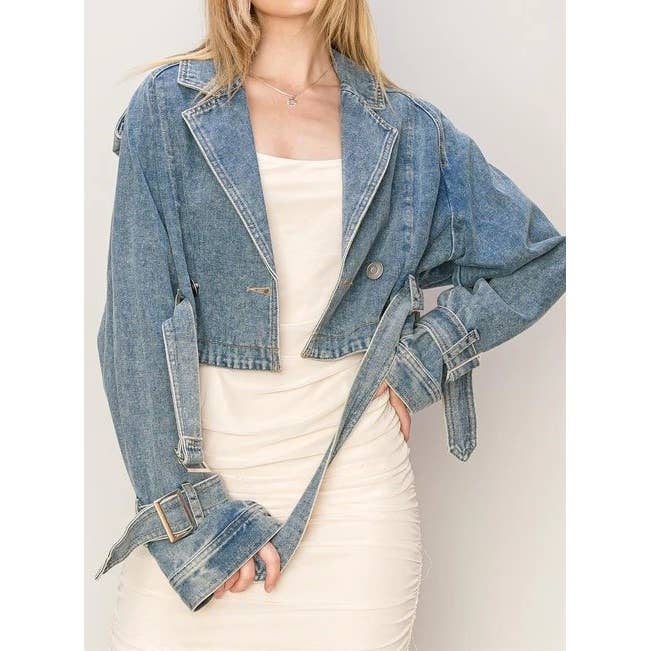 Apolline - Wholesale Denim Jacket - Women's - WASHED DENIM TRENCH CROP JACKET6