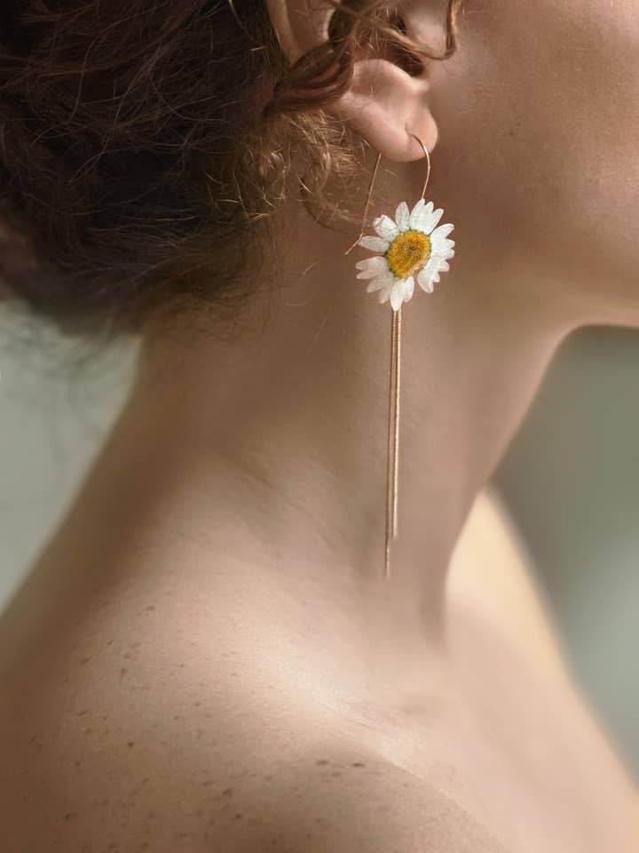 Real Daisy Drop Earrings for wholesale by Lakoo Designs