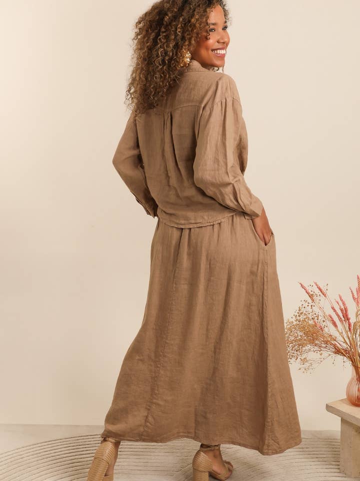 NAÏS PARIS - Wholesale Skirt - Women's - LONG SKIRT WITH SMOCKED WAIST AND POCKETS 100% LINEN13