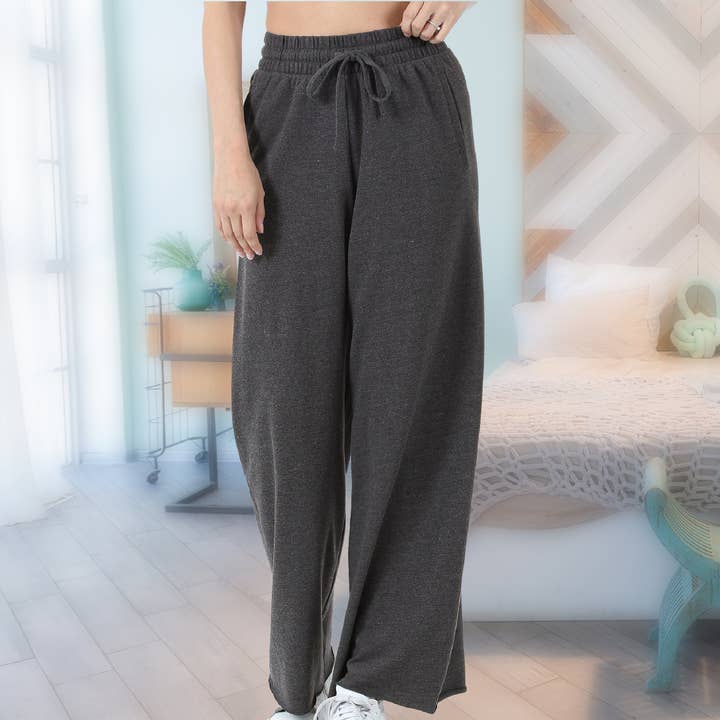 Truly Contagious - Wholesale Pants - Women's - French Terry Drawstring Waist Raw Edge Hem Pants ( TP-39059)3