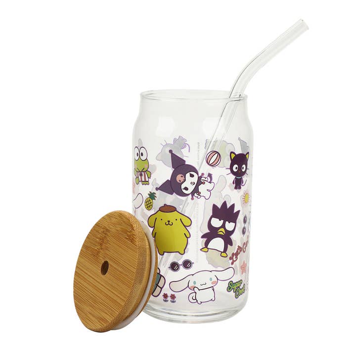 Hello Kitty & Friends 15 oz. Glass Bamboo Tumbler for wholesale by Bioworld Merchandising