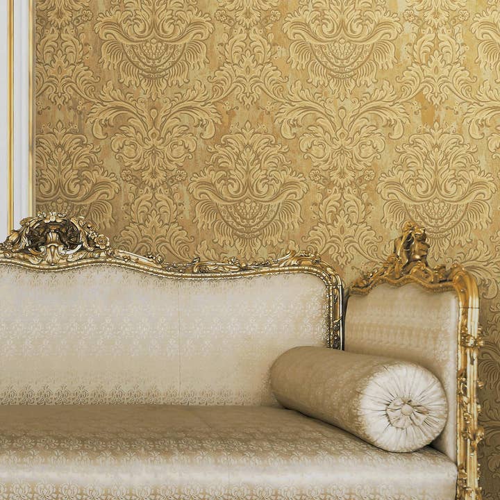 Modern Embossed Flowered Brown Gold Wallpaper, Home Wall Decor, Aesthetic Wallpaper, Textured Wallcovering Non-Adhesive and Non-Peel for wholesale by Walloro Luxury Embossed Wallpaper