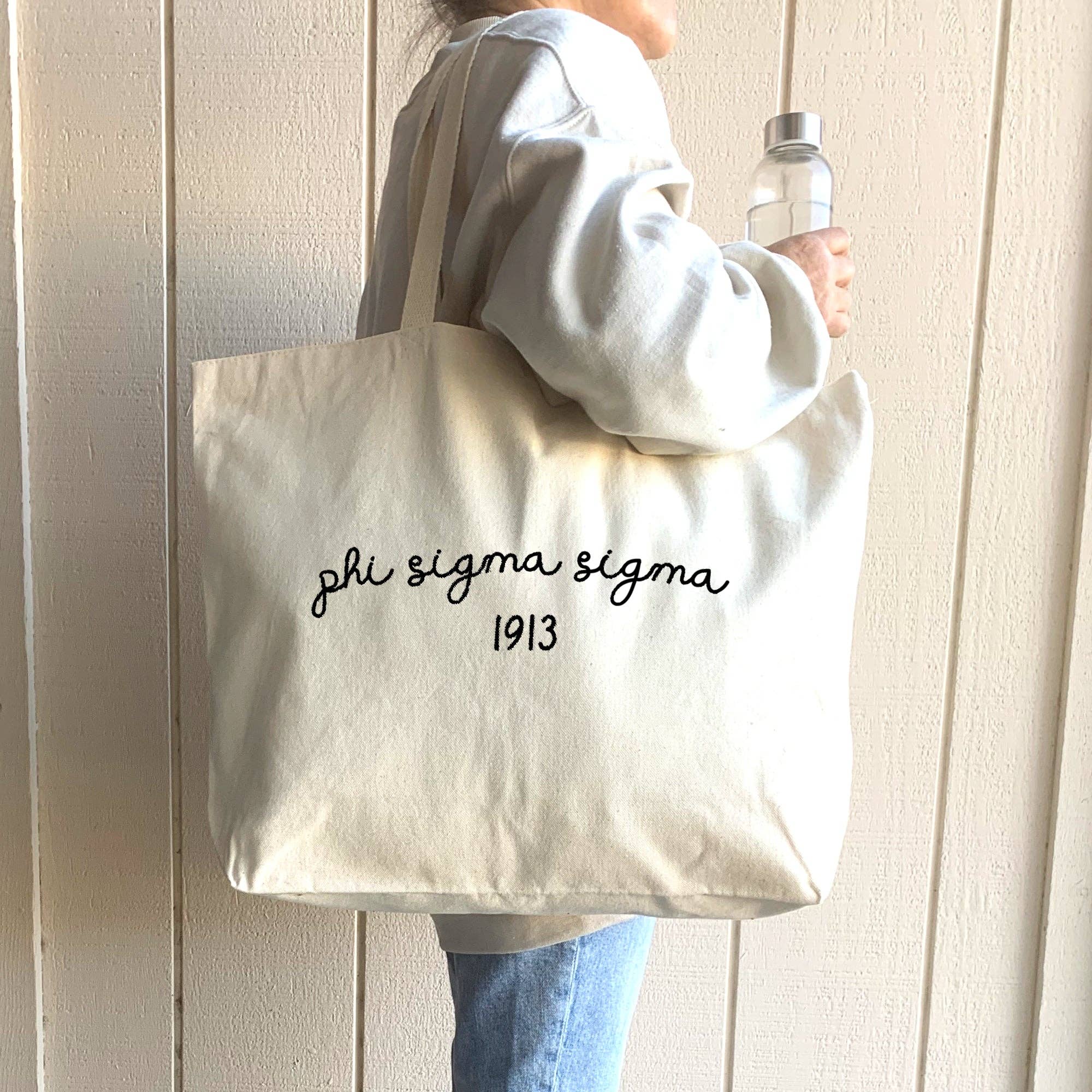 Natural Sorority Name and Founding Date Printed on a Canvas Tote Bag for wholesale on Faire24