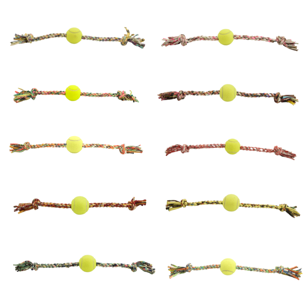 Shreds + rerope - Vente Jouet en corde – chien - Jouet noué recyclé ErRope avec balle pour chien (lot de 10 assortis)9