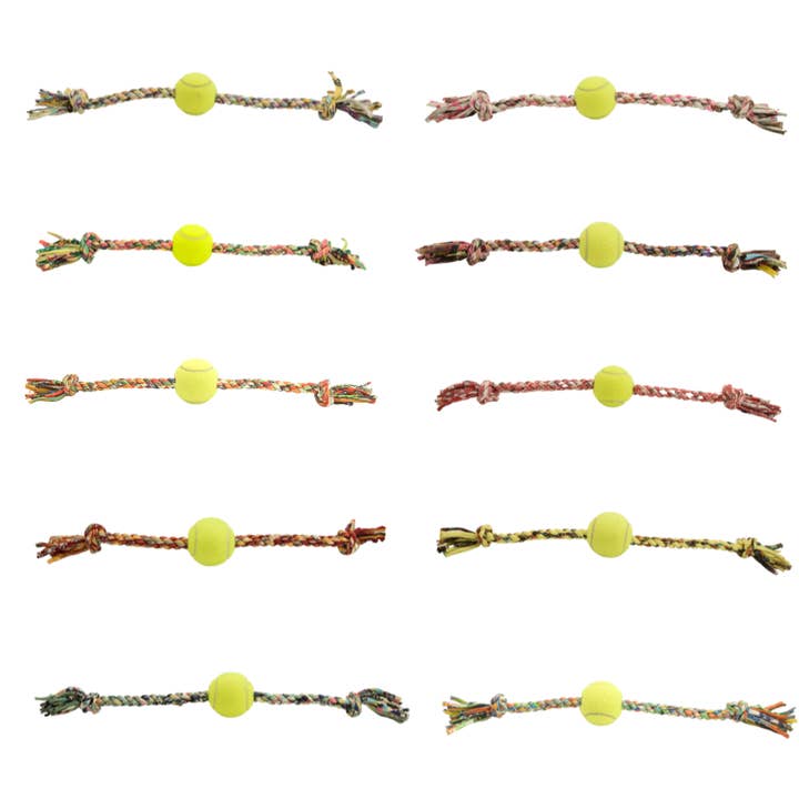 Shreds + rerope - Vente Jouet en corde – chien - Jouet noué recyclé ErRope avec balle pour chien (lot de 10 assortis)9