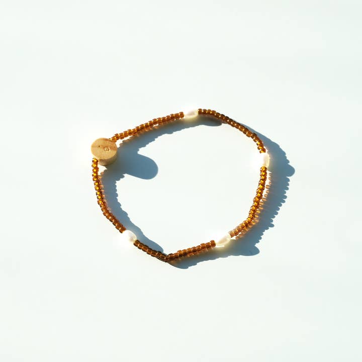 Pearl, Japanese Glass Bead, & Wooden Bead Bracelet for wholesale by Object Flux