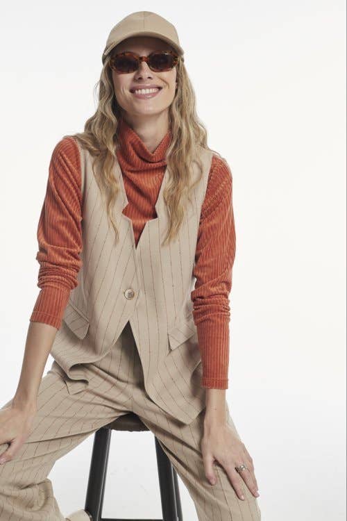 BEIGE UNEQUAL DIPLOMATIC STRIPE MARKO VEST for wholesale on Faire