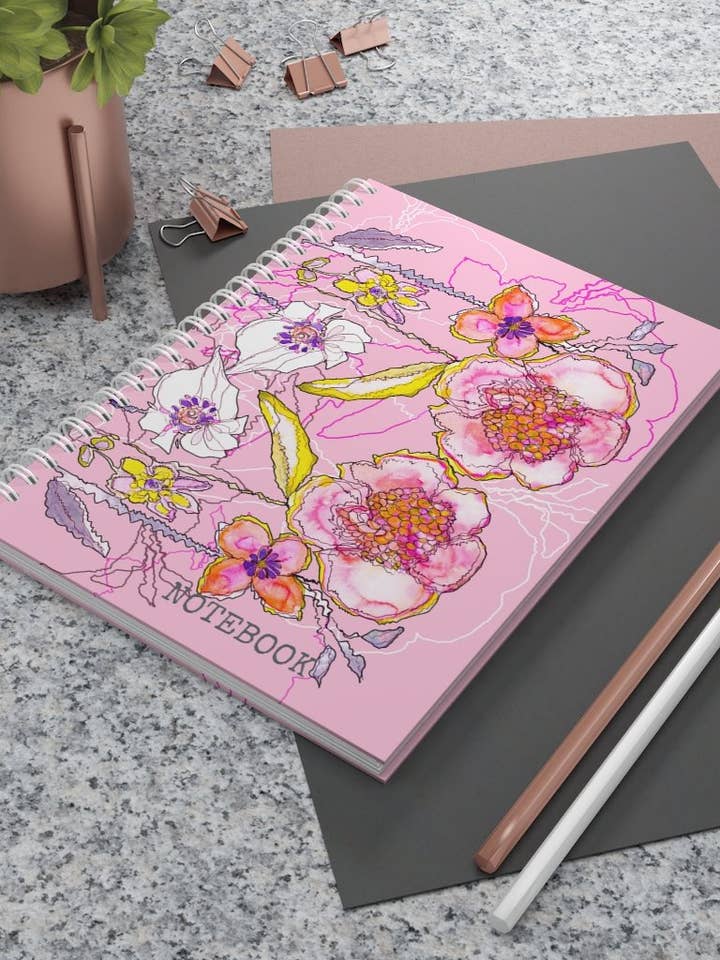 Spiral Notebook || FLOWERS OF SINTRA - PINK for wholesale by Byheart Design Sweden