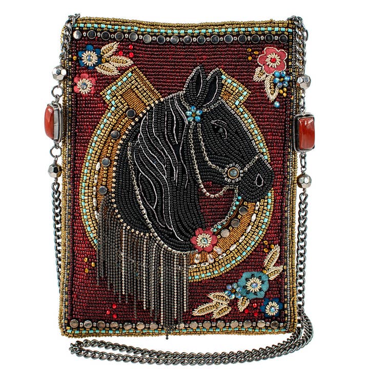 Mary Frances Accessories - Wholesale Crossbody Bag - Women's - Let's Gallop Beaded Black Horse Mini Crossbody Handbag