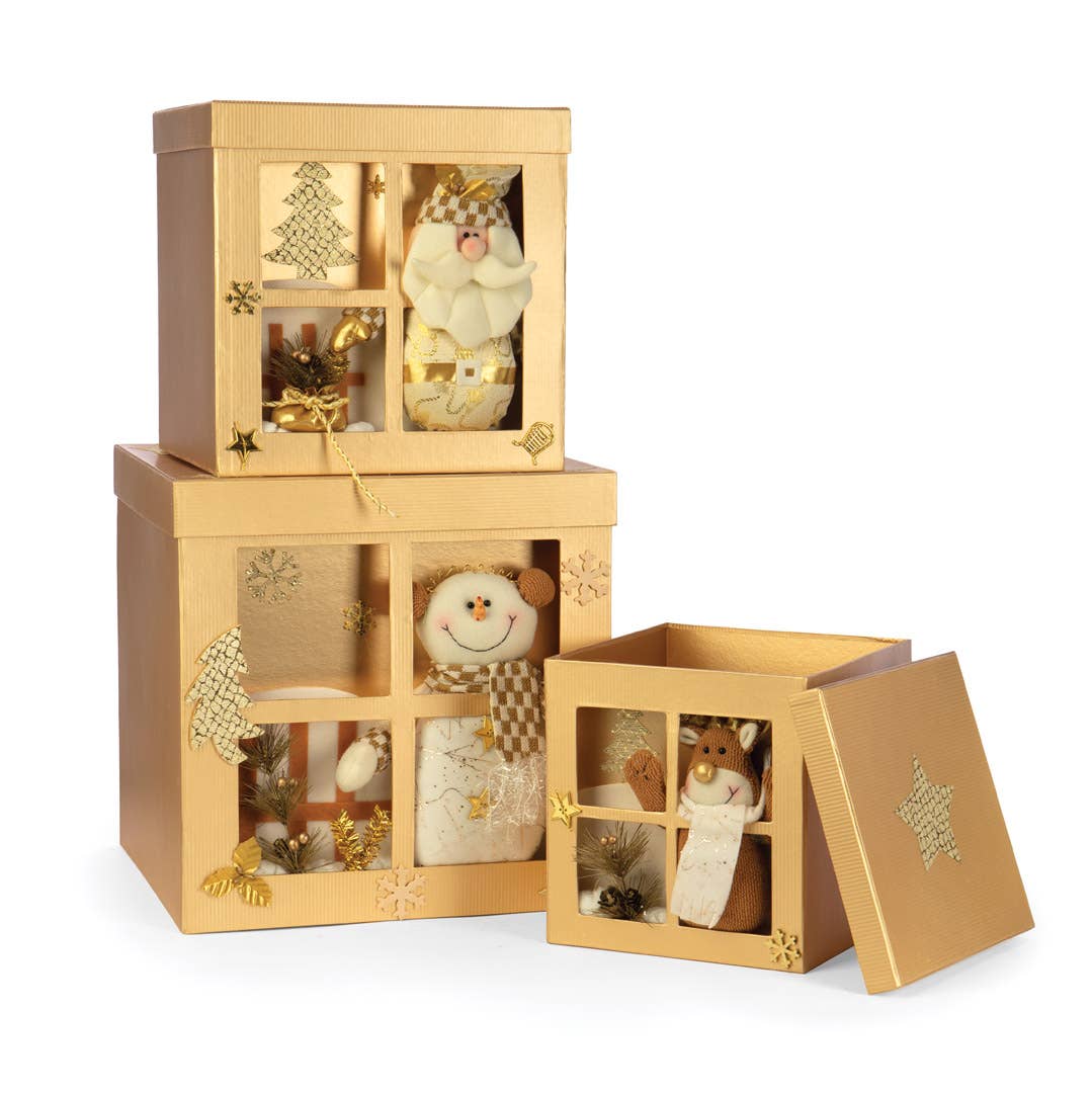 Willow Group - Vente Boîtes décoratives - BOÎTES EMPILABLES PPRBRD S/3SQ, DORÉES0