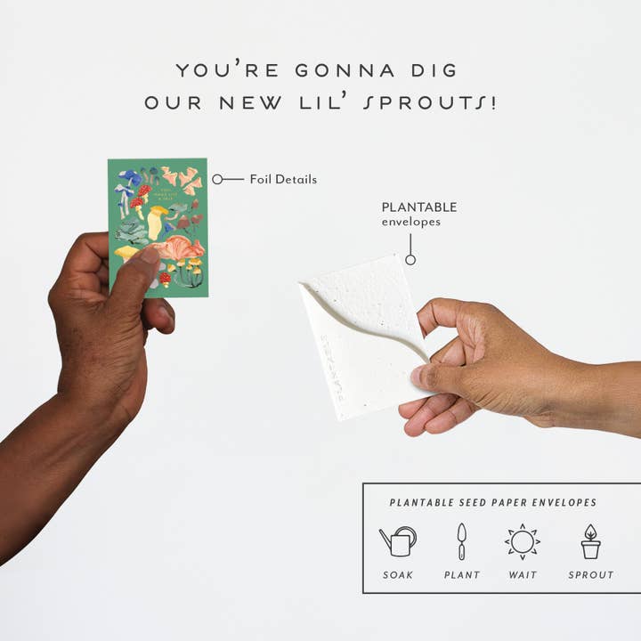 Seedlings - Wholesale Friendship Card - Shrooms Sprout - Friendship Mini Greeting Card (2.5" x 3.5")3