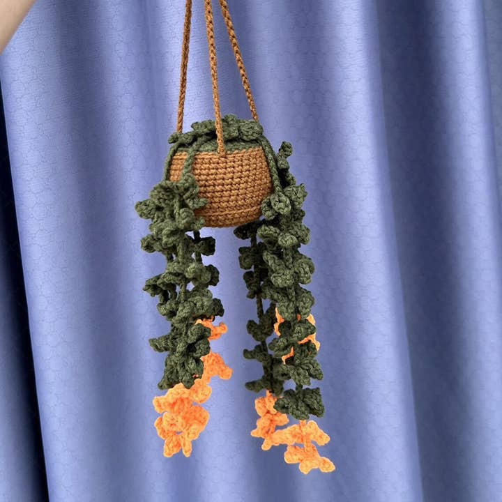 TOMOPOD LLC - Vente Breloque décorative pour voiture – unisexe - Pot de fleurs en forme de fougère en crochet, à suspendre à la main pour voiture