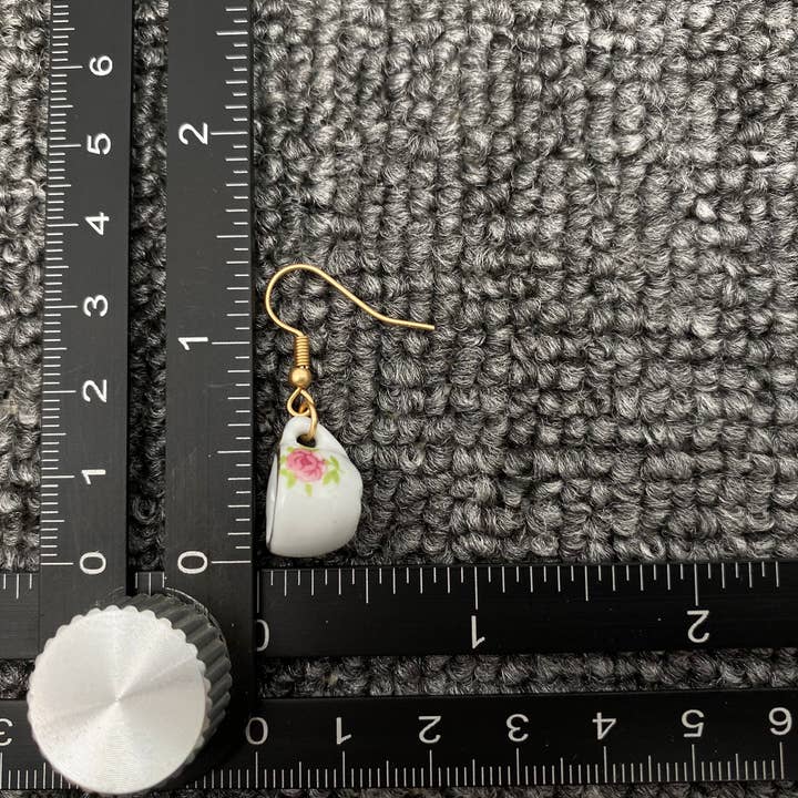 Mio Queena - Wholesale Dangle Earrings - Pink flower Ceramic Teapot & Tea Cup Charm Dangle Earrings