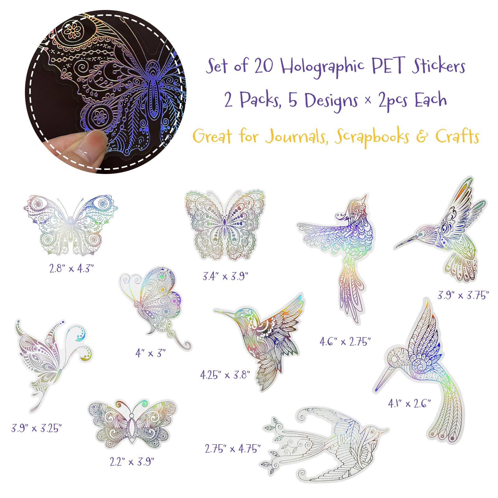 Wrapables.com - Wholesale Sticker - Wrapables Holographic PET Butterfly and Leaf Stickers 100pcs1