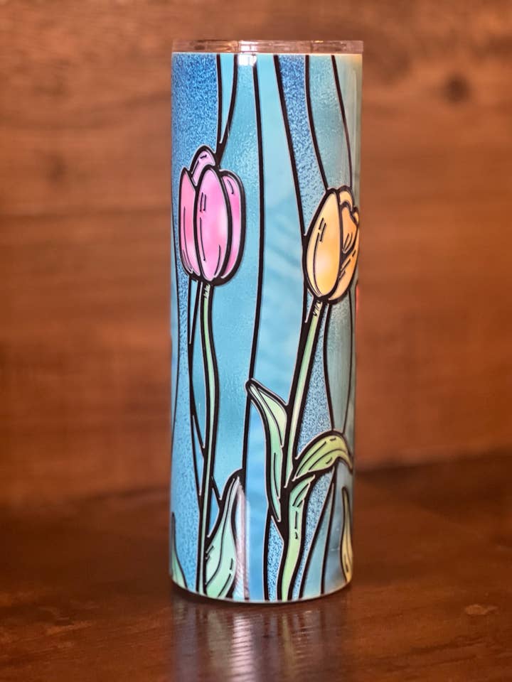Stained Glass Tulip Floral Easter - 20oz Skinny Tumbler for wholesale by Style + Grace Wholesale