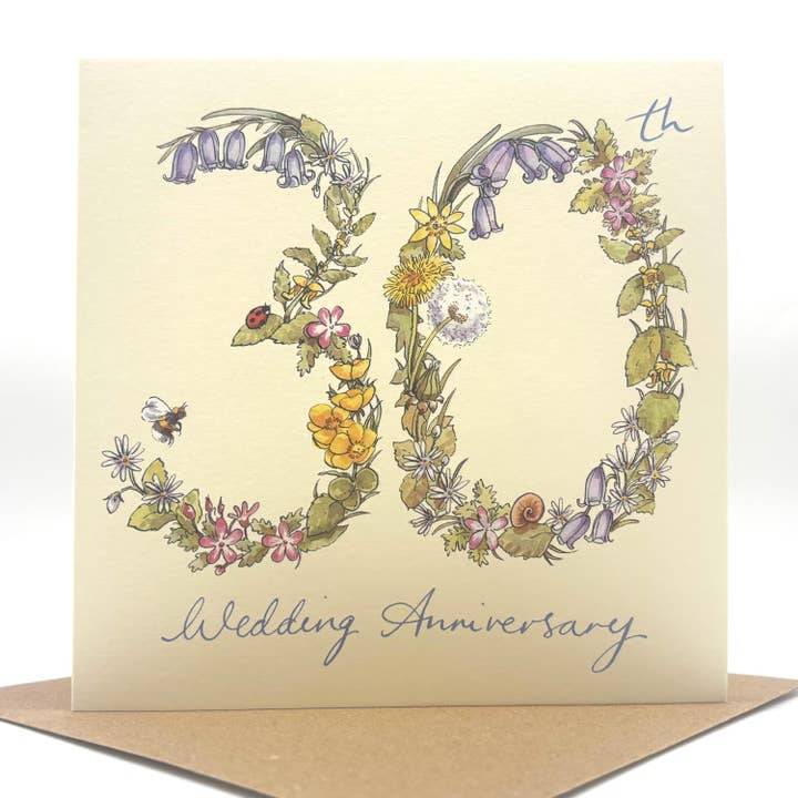 30th Anniversary Card - Wildflowers for wholesale by Ink and Snail Limited